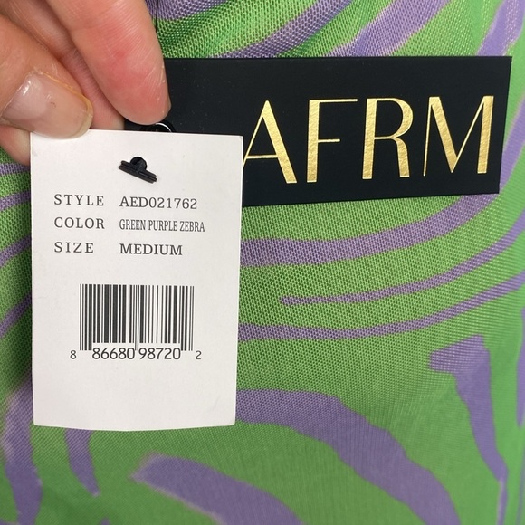 AFRM Kalina Halter Top Dress Green Purple Zebra size medium - Picture 13 of 15